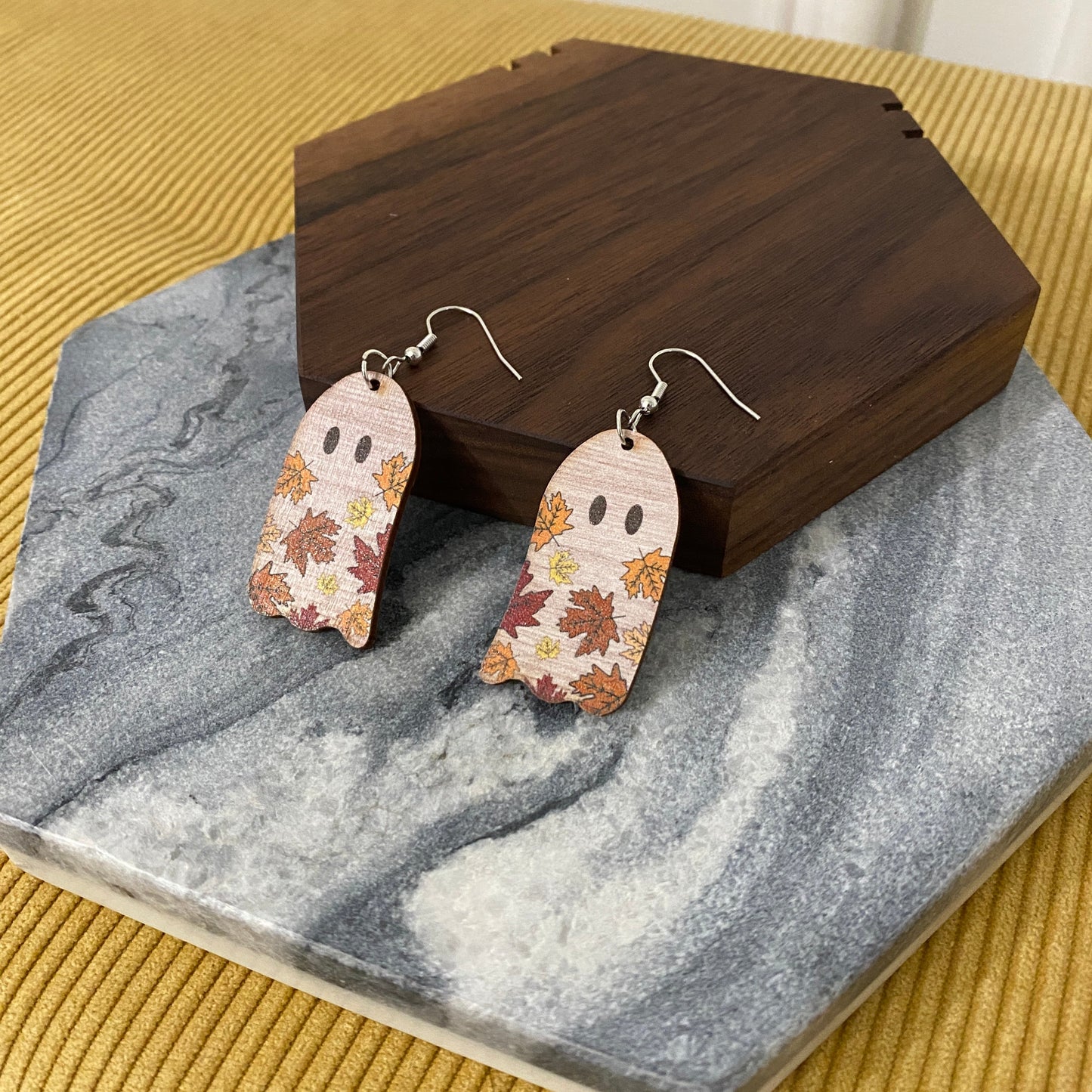 Wooden Earrings - Ghost Leaves