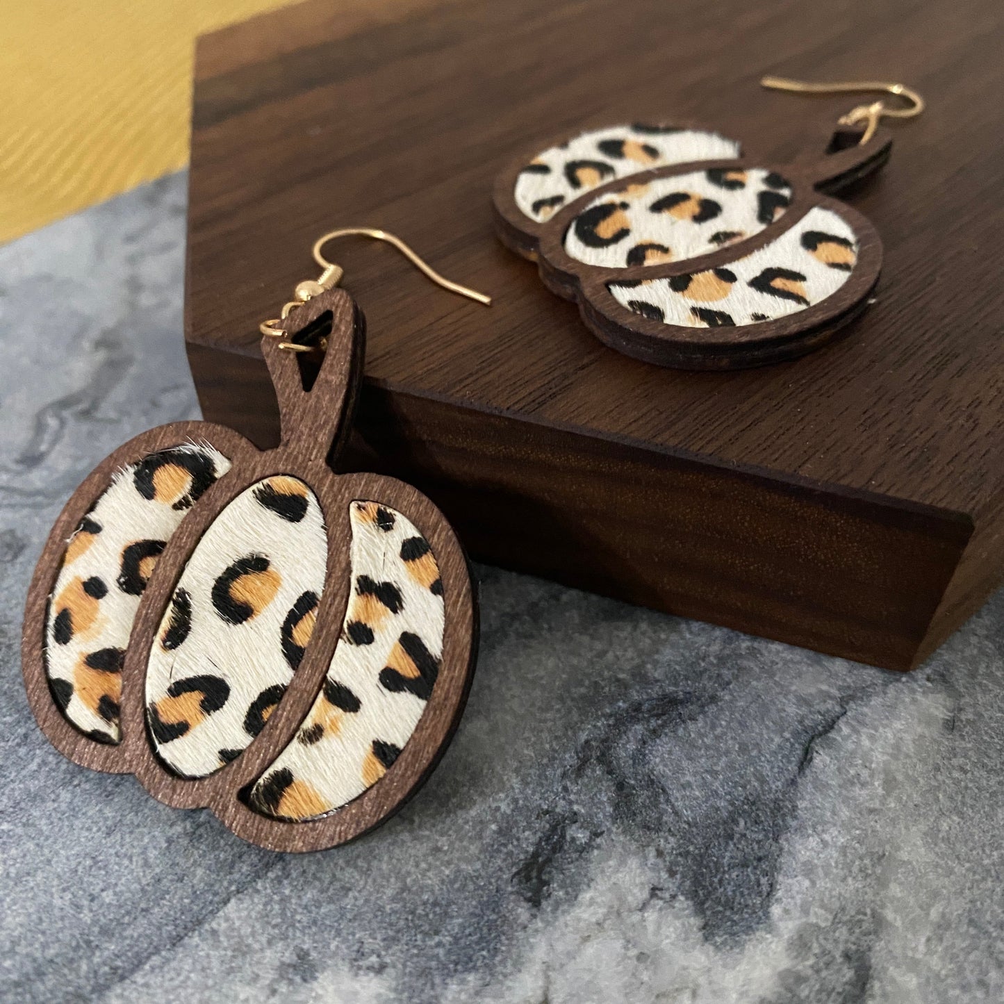 Wooden Earrings - Pumpkin Animal Print