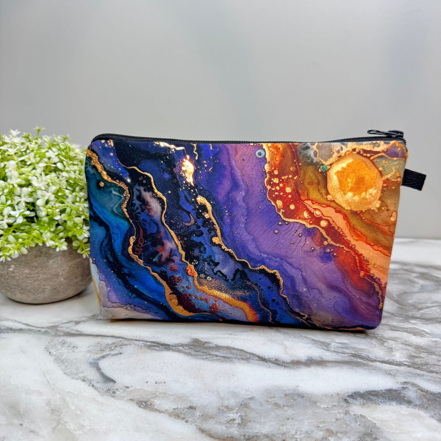 Teal Orange Marble - Water-Resistant Multi-Use Pouch