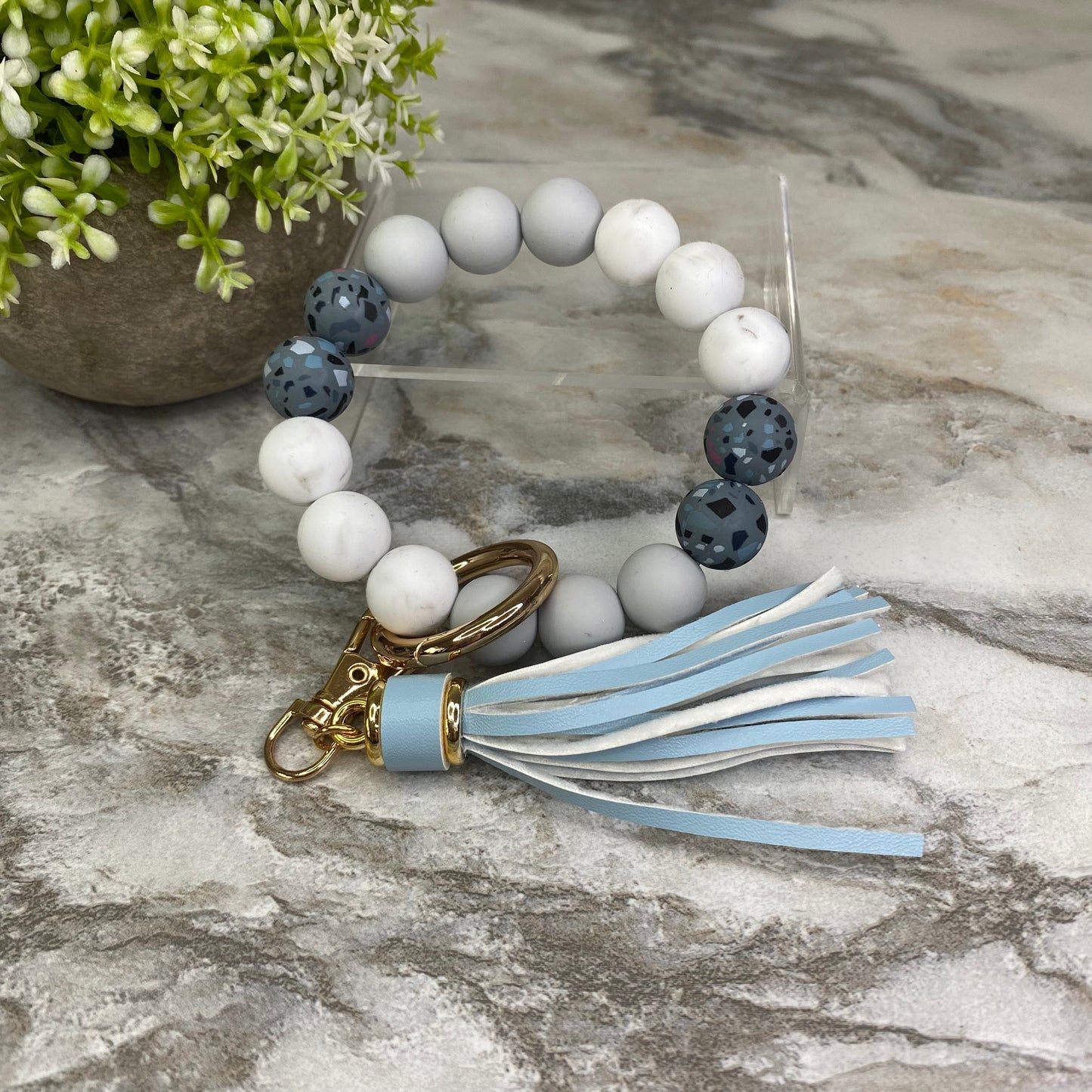 Silicone Bracelet Keychain - Terrazzo Blue