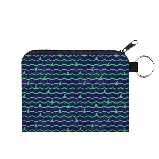 Shark Waves Green Blue - Water-Resistant Mini Pouch w/ Keyring