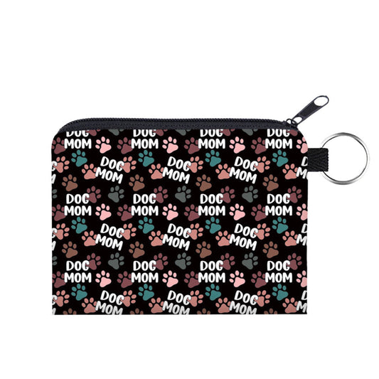 Dog Mom All Over Design - Water-Resistant Mini Pouch w/ Keyring