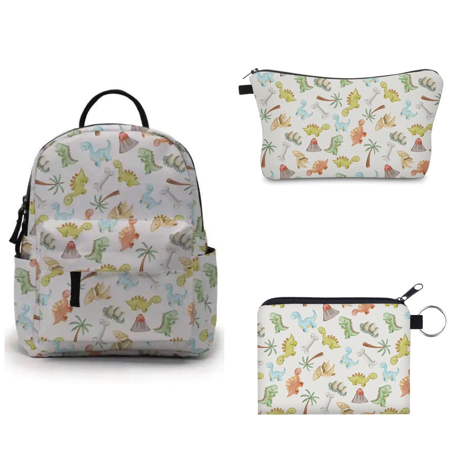 Dino Colorful - Water-Resistant Mini Backpack & Pouches Set