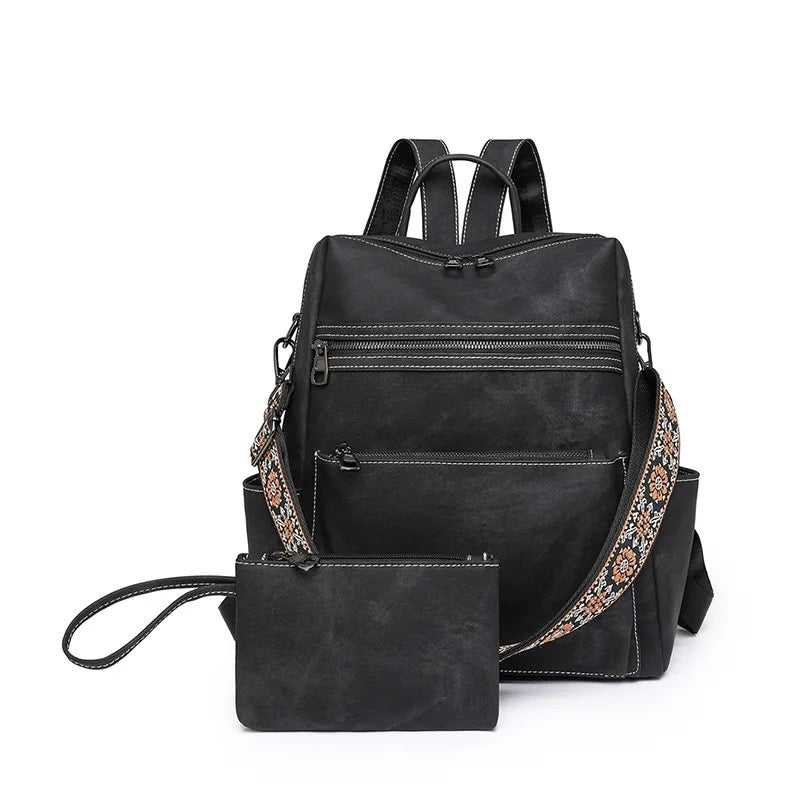 Denim Suede Brooke Backpack + Pouch