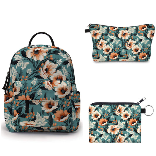 Orange Cream Teal Water-Resistant Mini Backpack & Pouches Set