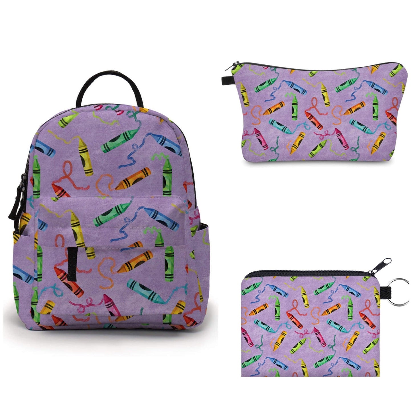 Crayons Purple - Water-Resistant Mini Backpack & Pouches Set