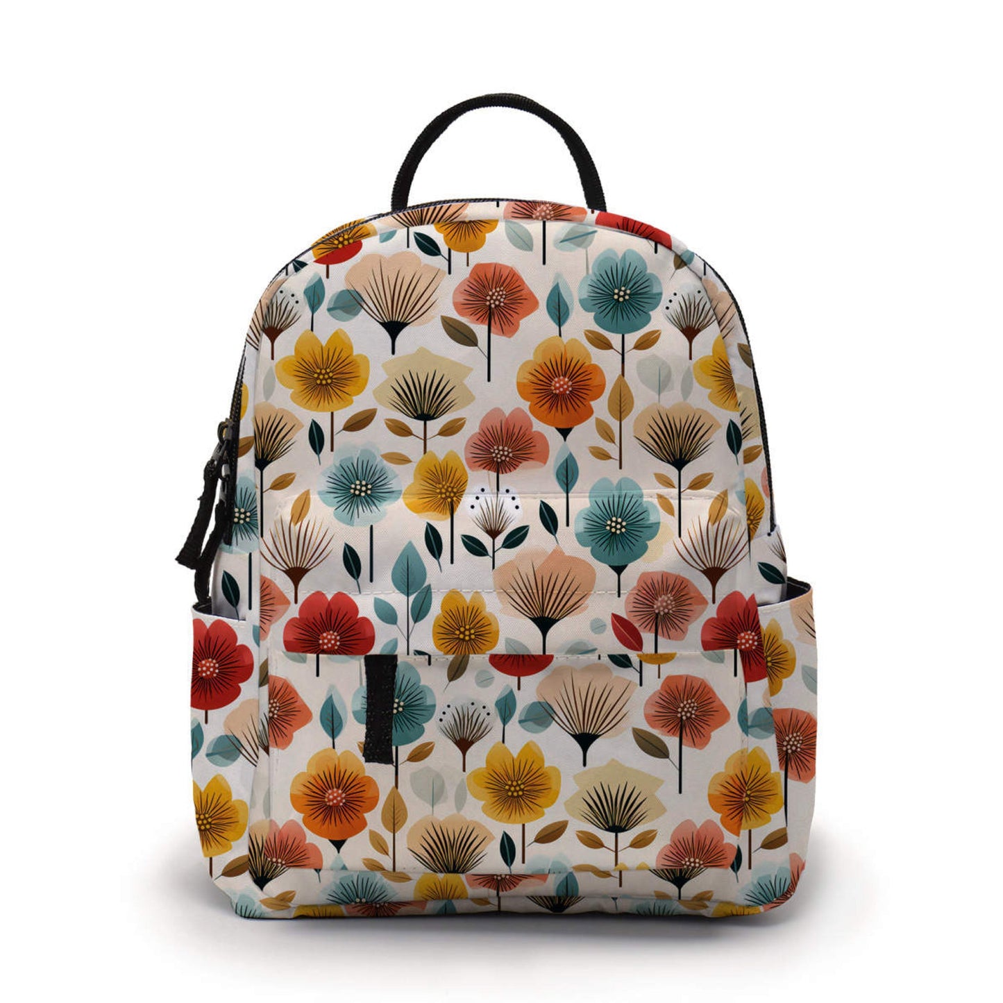 Floral Blooms Red Orange Blue - Water-Resistant Mini Backpack & Pouches Set