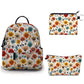 Floral Blooms Red Orange Blue - Water-Resistant Mini Backpack & Pouches Set