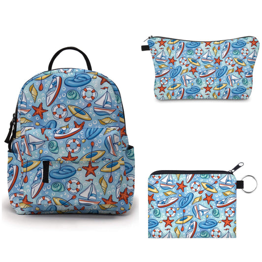 Sailboat - Water-Resistant Mini Backpack & Pouches Set
