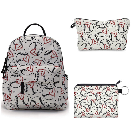 Baseball Hearts - Water-Resistant Mini Backpack & Pouches Set