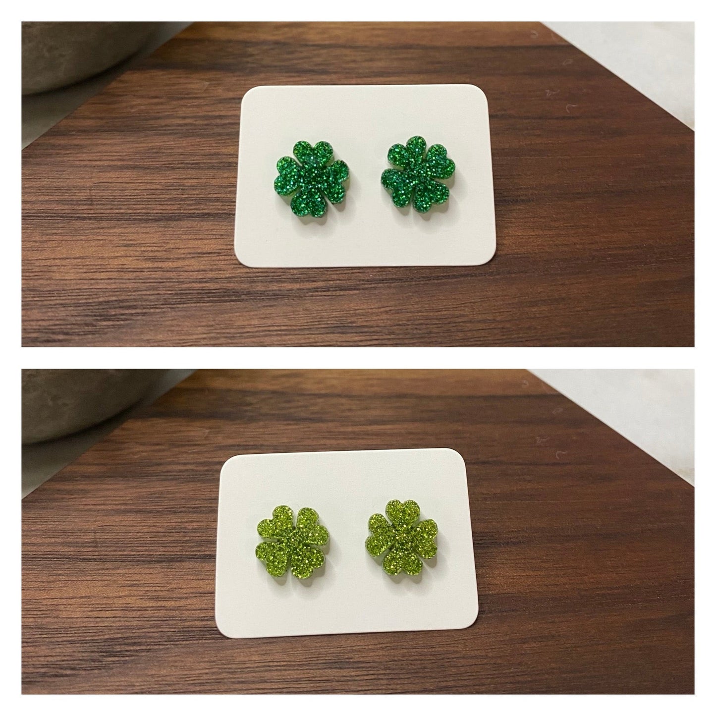 Wood + Acrylic Stud Earrings - Clover