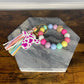 Silicone Bracelet Keychain - Rainbow + Cow Charm