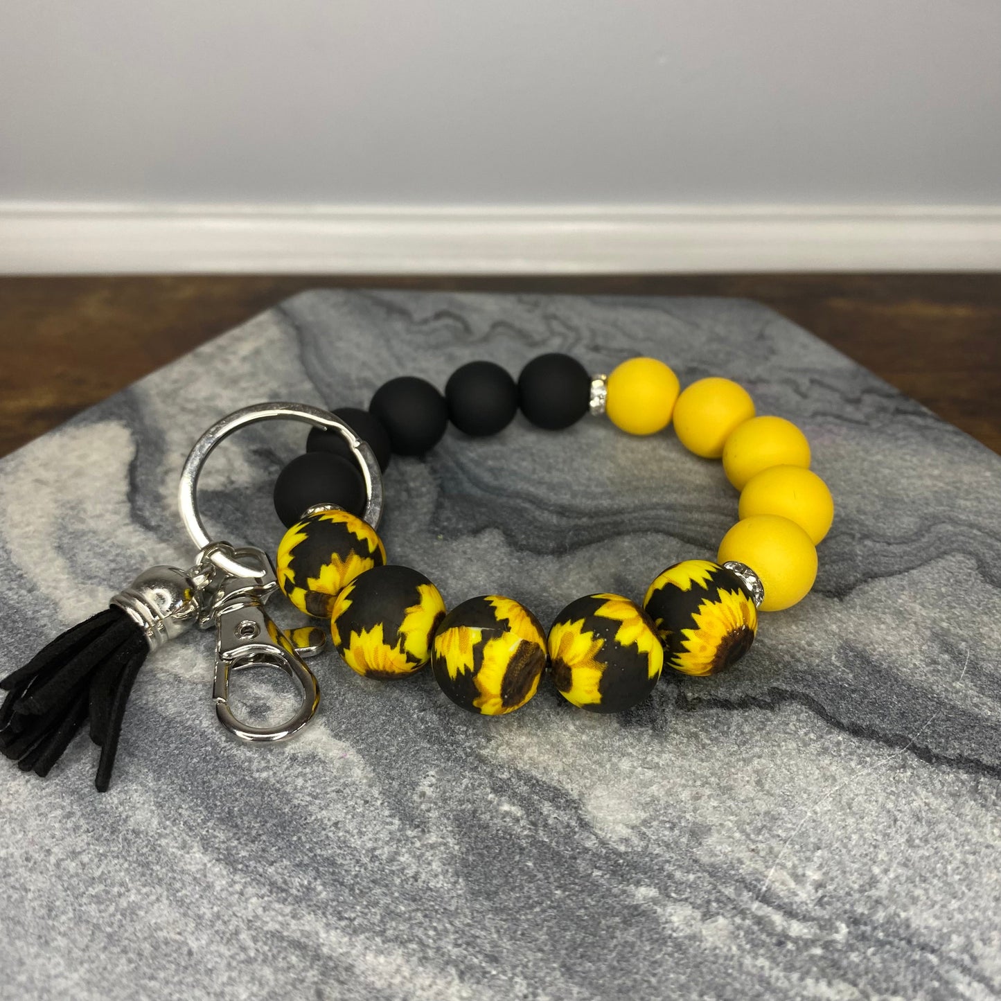 Silicone Bracelet Keychain - Sunflower Black Yellow