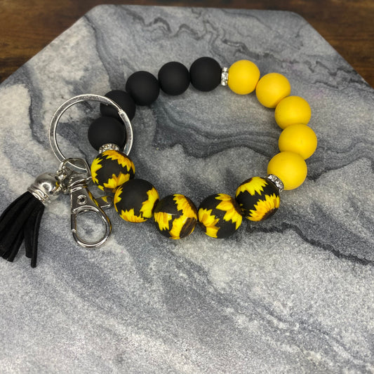 Silicone Bracelet Keychain - Sunflower Black Yellow