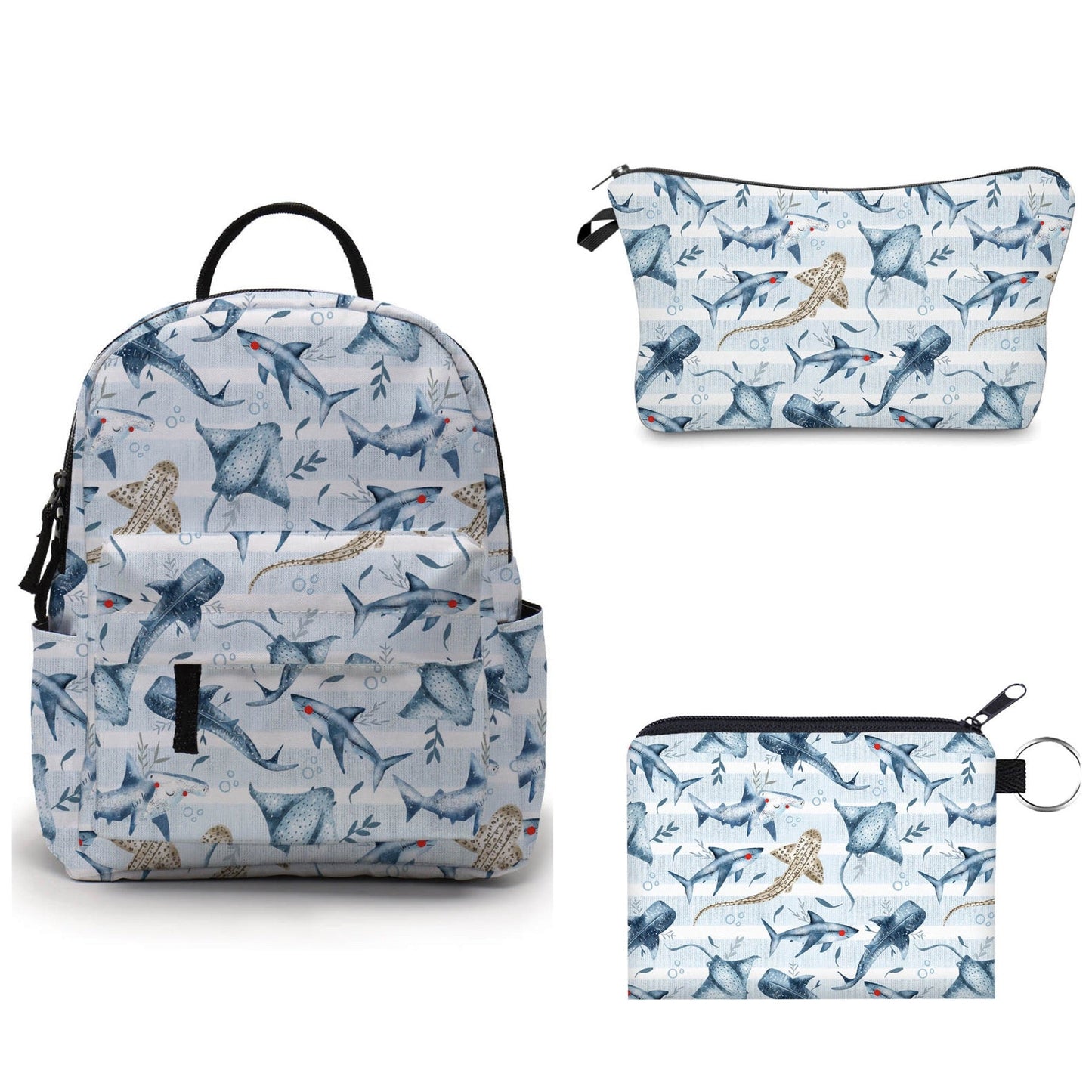 Blue Stripe Stingray Shark - Water-Resistant Mini Backpack & Pouches Set