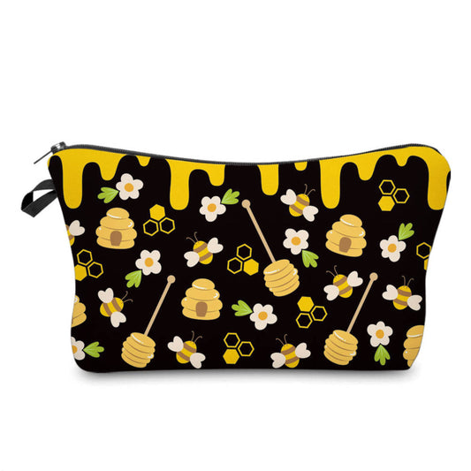 Bee Honeycomb Daisy On Black - Water-Resistant Multi-Use Pouch