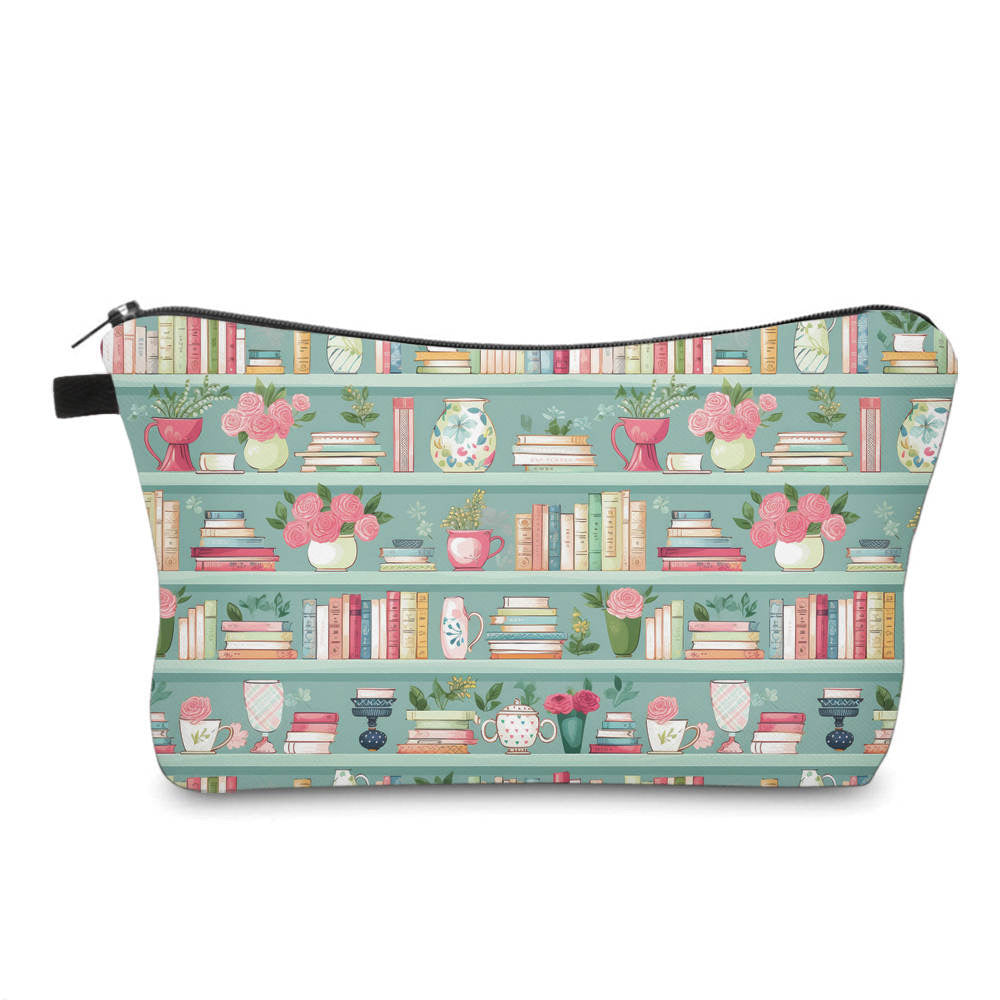 Mint Floral Bookcase - Water-Resistant Multi-Use Pouch