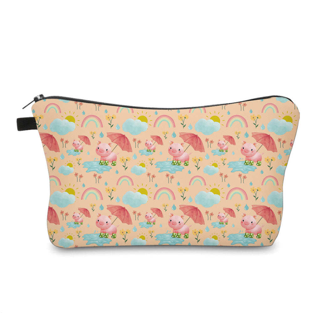 Pig With Umbrella And Rainbows - Water-Resistant Multi-Use Pouch