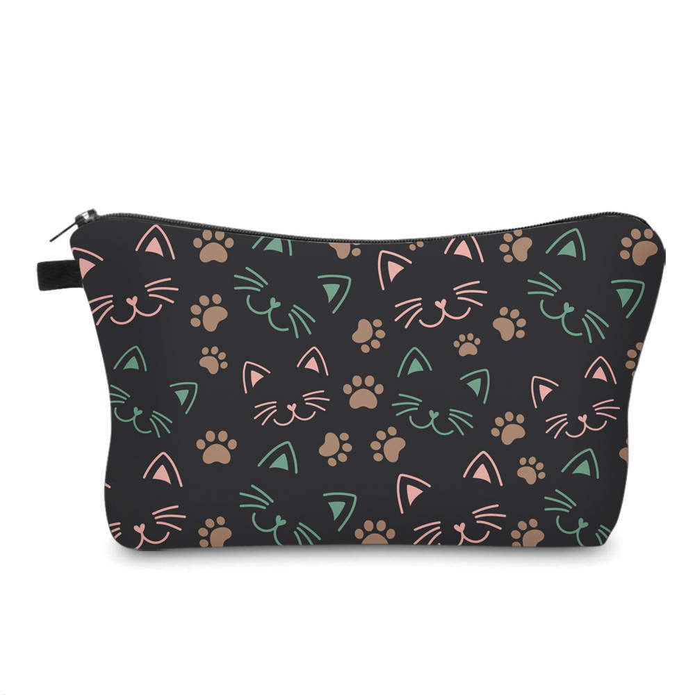 Cat Heads And Paws Mint Coral - Water-Resistant Multi-Use Pouch