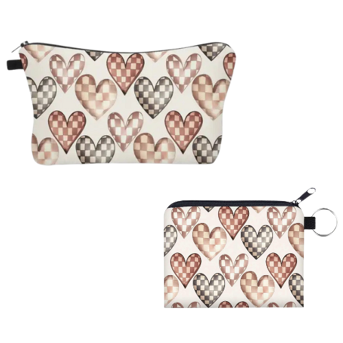 Checkered Hearts  - Water-Resistant Pouch Set