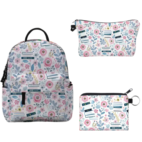 Pink Floral Books - Water-Resistant Mini Backpack