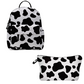 Cow Print- Water-Resistant Mini Backpack & Pouch Set