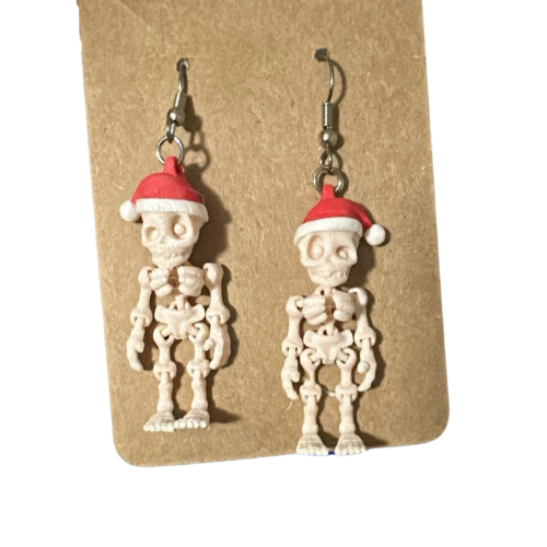 Skeleton wearing Santa Hat Earrings - 3D Printed