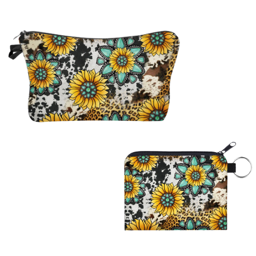 Turquoise Sunflower - Water-Resistant Pouch Set