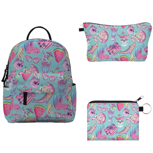 Skeleton Summer - Water-Resistant Mini Backpack & Pouches Trio