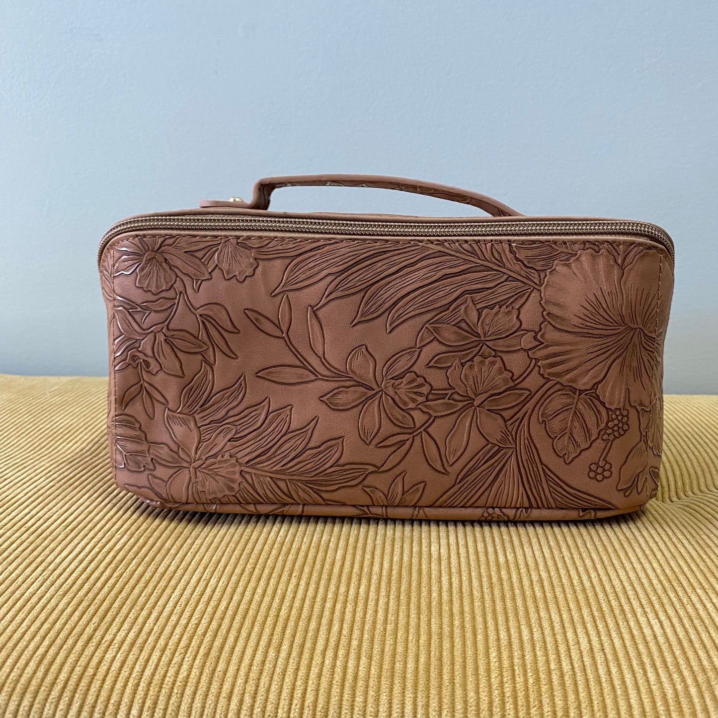 Oversized Lay Flat Cosmetic Bag - Embossed Flora