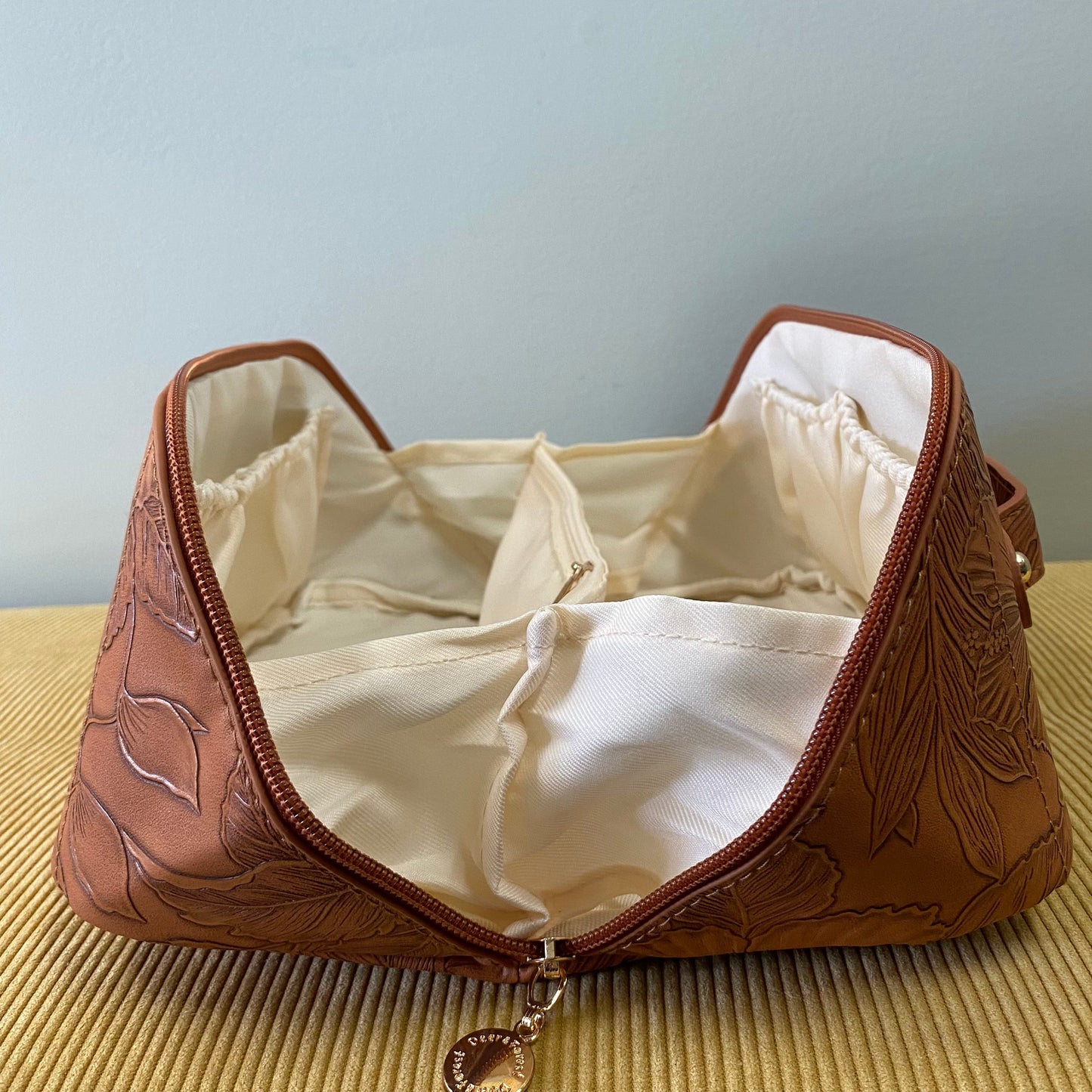 Oversized Lay Flat Cosmetic Bag - Embossed Flora