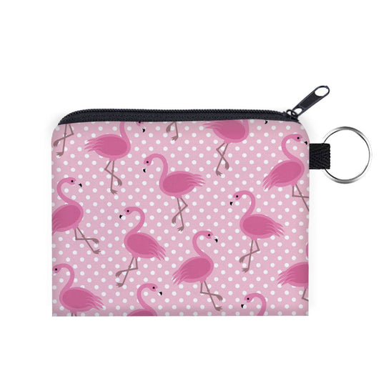 Flamingo Polkadot - Water-Resistant Mini Pouch w/ Keyring