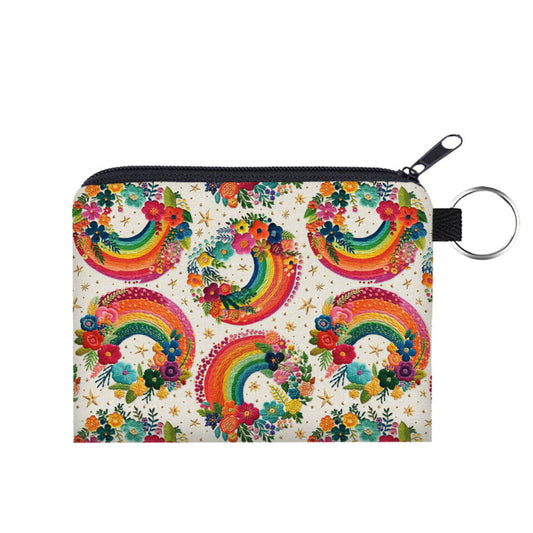 Rainbow Faux Embroidery - Water-Resistant Mini Pouch w/ Keyring