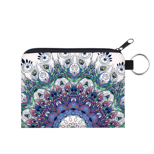 Peacock Mandala - Water-Resistant Mini Pouch w/ Keyring