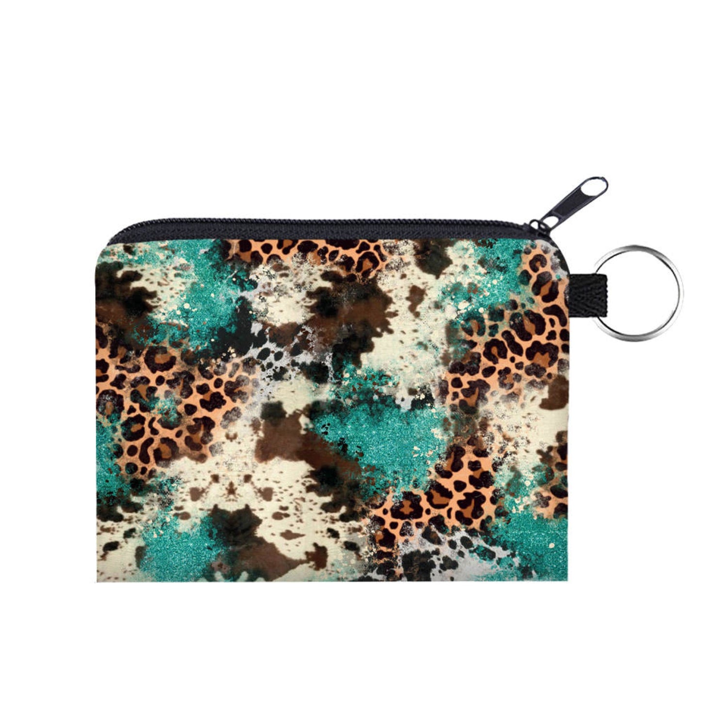 Animal Print Cow Blue - Water-Resistant Mini Pouch w/ Keyring