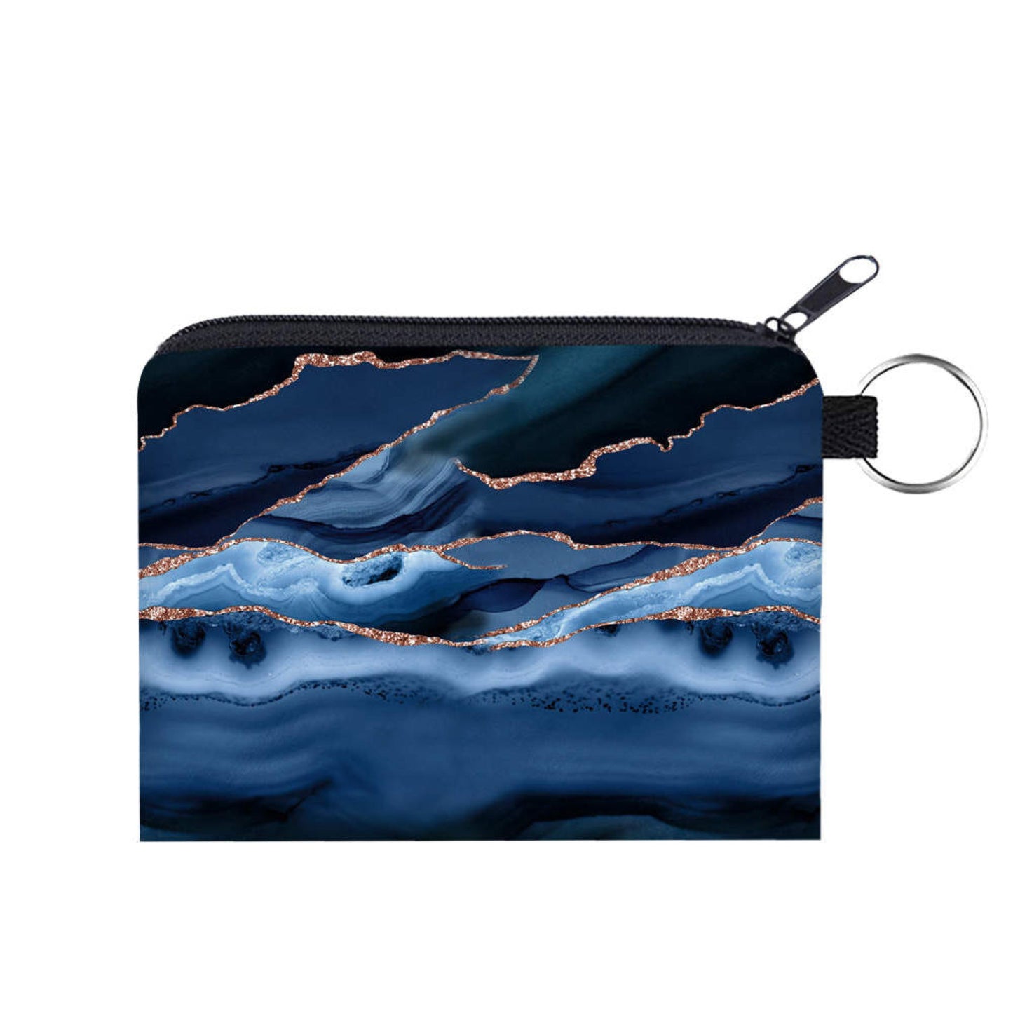Marble Deep Blue Glitter - Water-Resistant Mini Pouch w/ Keyring