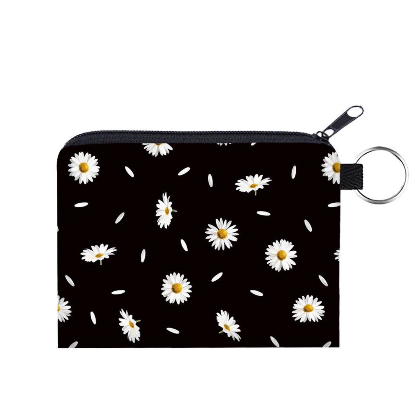 Daisy on Black - Water-Resistant Mini Pouch w/ Keyring