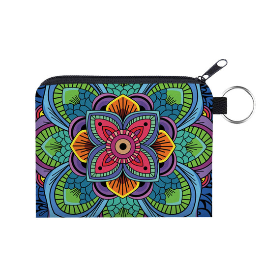 Mandala Blue Lime - Water-Resistant Mini Pouch w/ Keyring