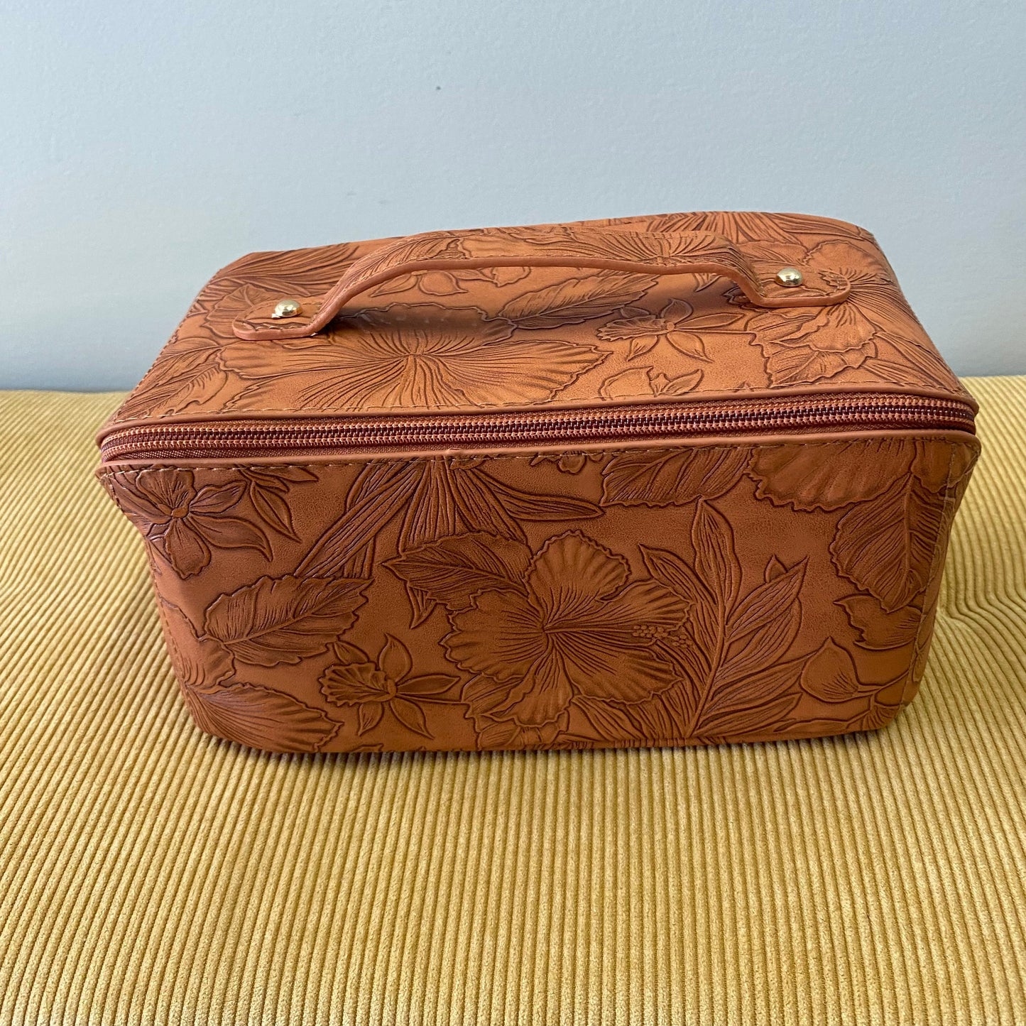 Oversized Lay Flat Cosmetic Bag - Embossed Flora