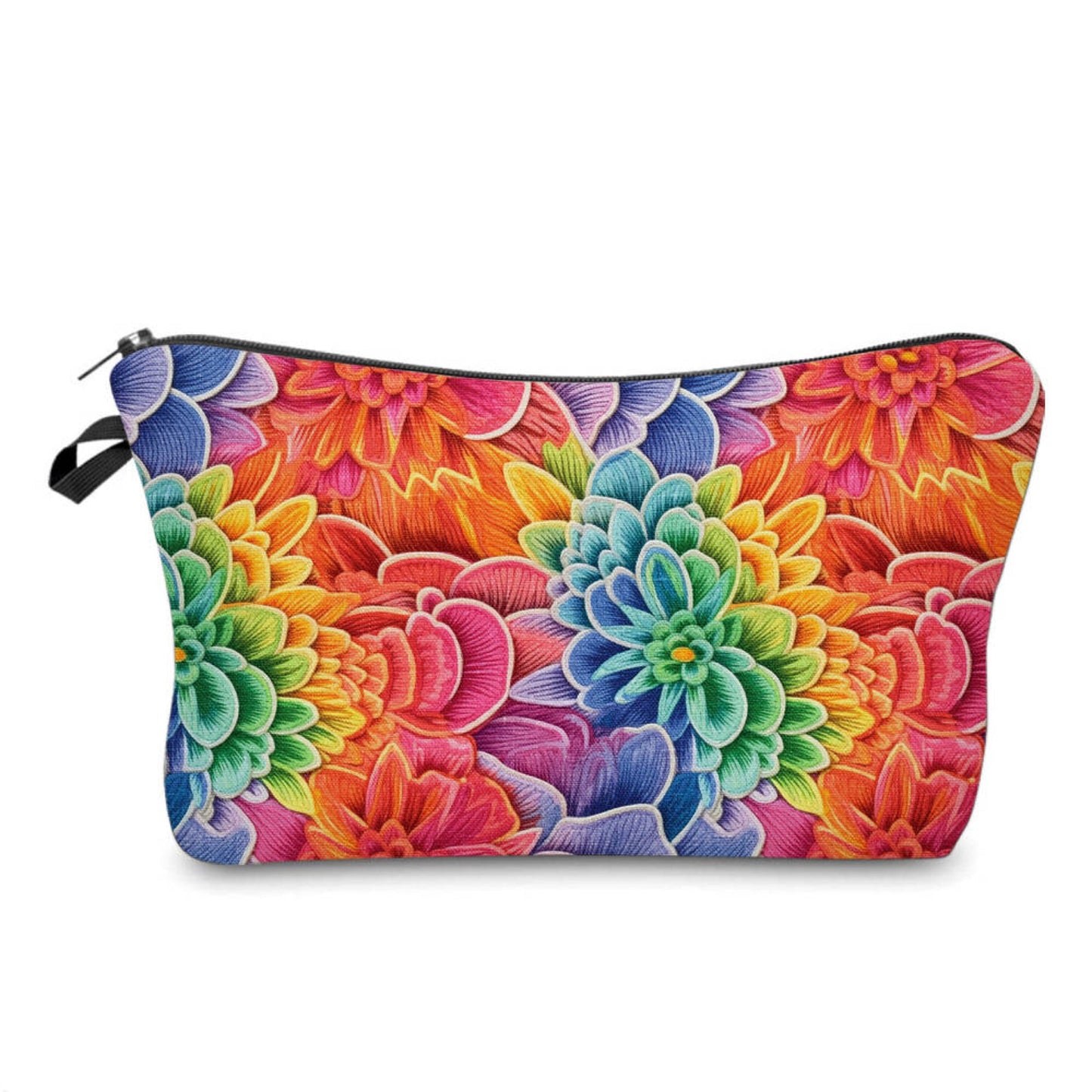 Floral Bright Colorful Faux Embroidery - Water-Resistant Multi-Use Pouch