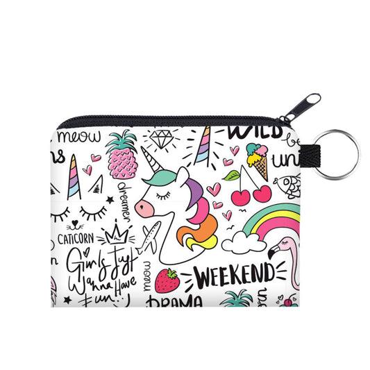 Unicorn Doodle  - Water-Resistant Mini Pouch w/ Keyring