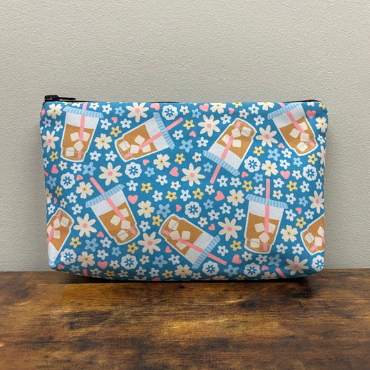 Coffee Blue Floral - Water-Resistant Multi-Use Pouch