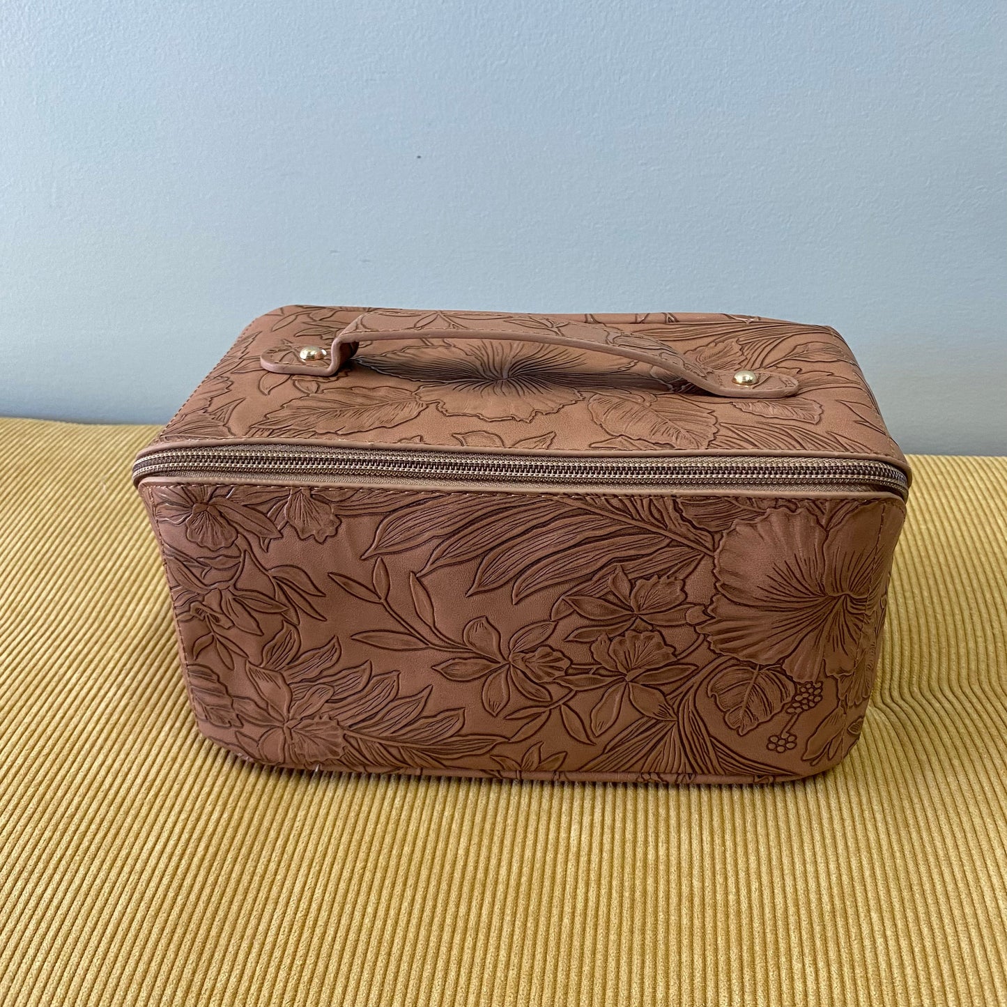 Oversized Lay Flat Cosmetic Bag - Embossed Flora