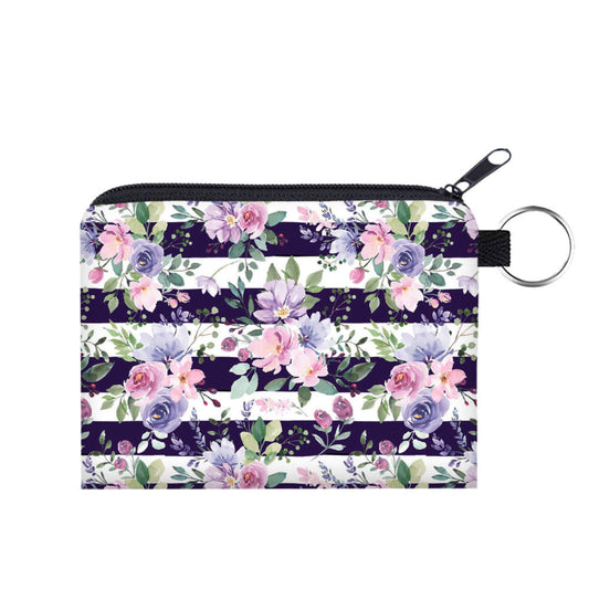 Stripe Floral Purple - Water-Resistant Mini Pouch w/ Keyring