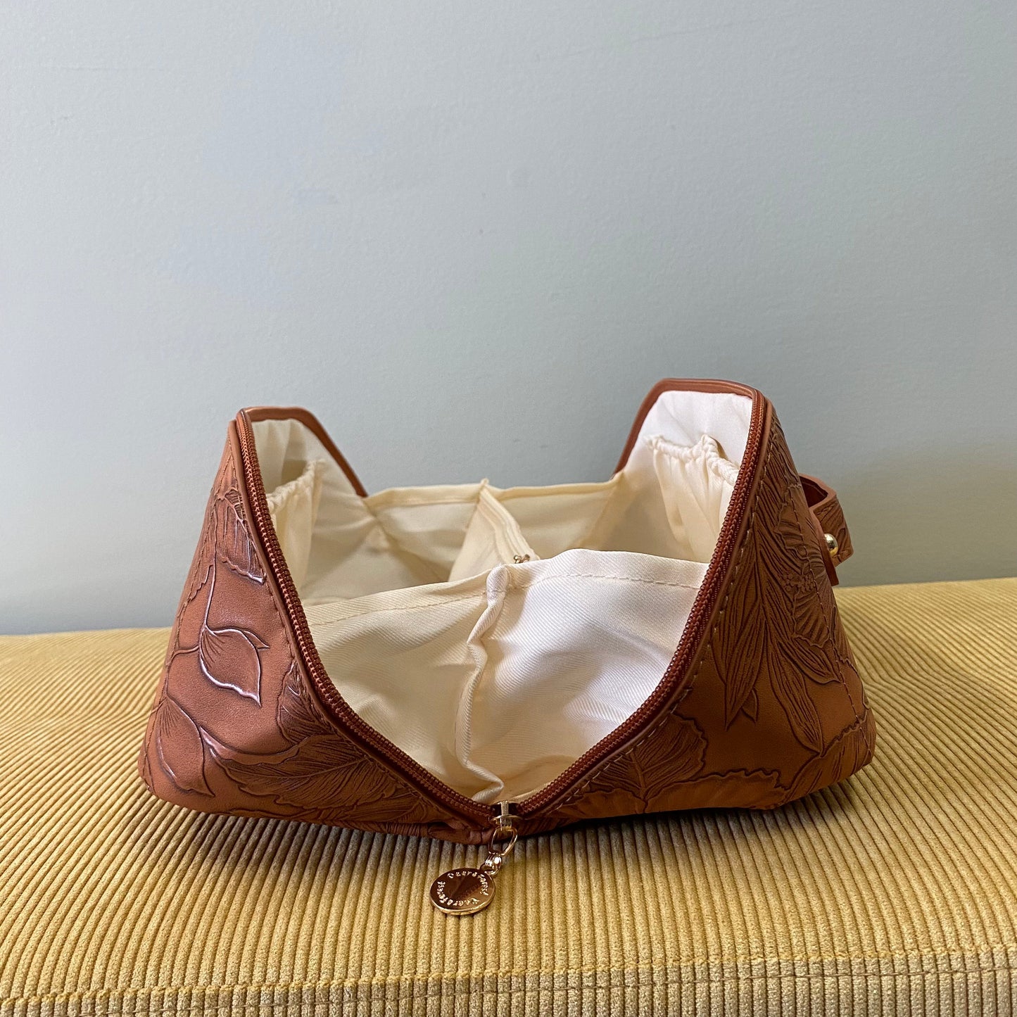 Oversized Lay Flat Cosmetic Bag - Embossed Flora