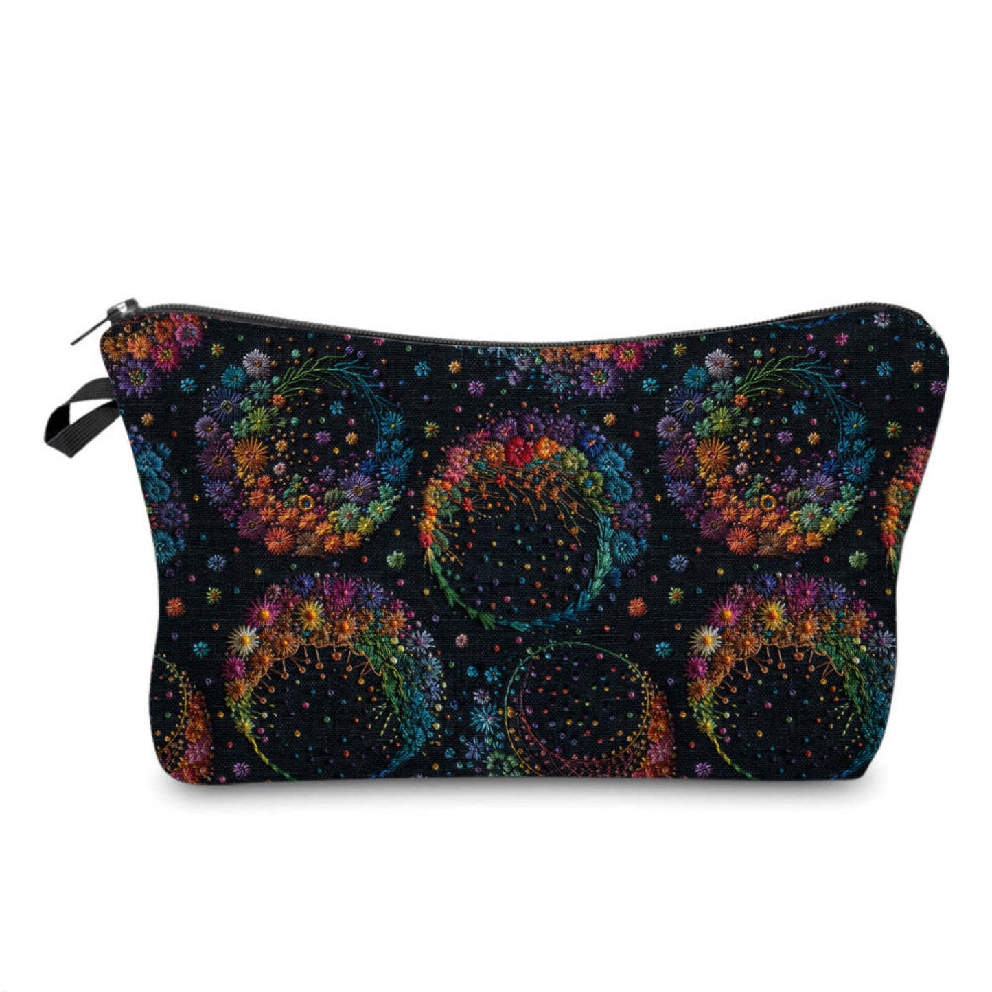 Moon Faux Embroidery On Black Water-Resistant Pouch Set