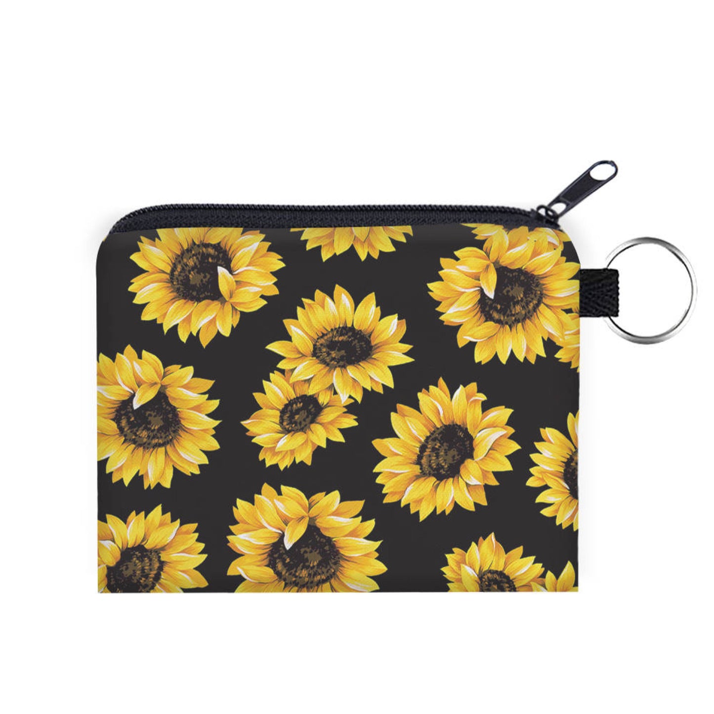 Sunflower On Black - Water-Resistant Mini Pouch w/ Keyring