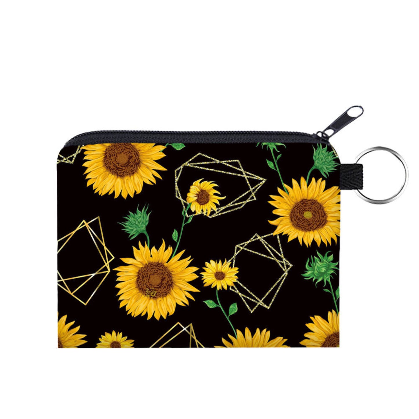 Sunflower Geometric  - Water-Resistant Mini Pouch w/ Keyring
