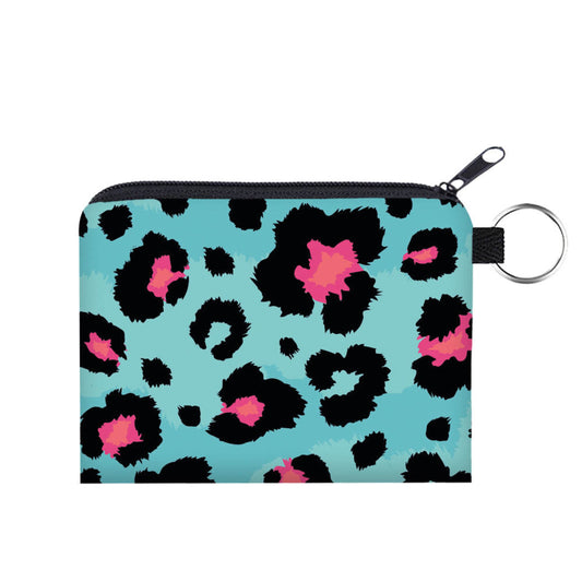 Animal Print Teal Pink  - Water-Resistant Mini Pouch w/ Keyring