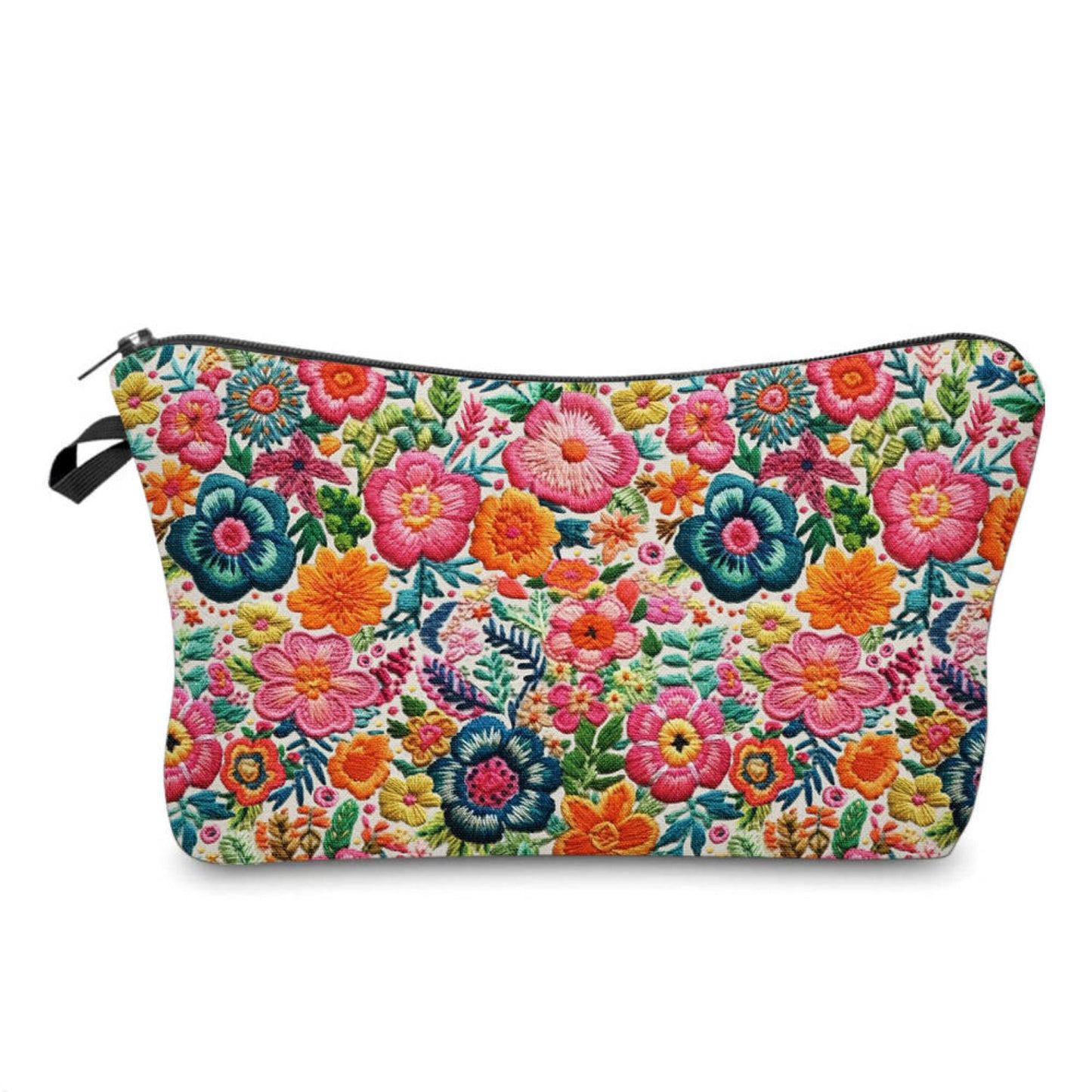 Floral Colorful Faux Embroidery - Water-Resistant Multi-Use Pouch